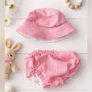 GAP Pink Checkered Kids Hat and Bloomers Set